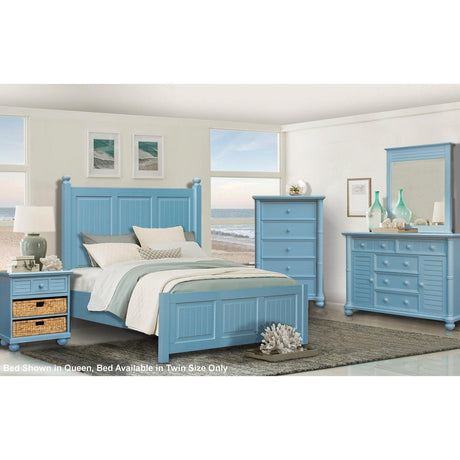 Sunset Trading Cool Breeze 5 Piece Twin Bedroom Set | Beach Blue | Fully Assembled Nightstand w Baskets, Dresser, Chest of Drawers CF-1703-0156-T5P - Bedroom Depot USA