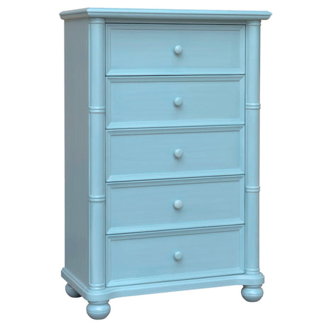 Sunset Trading Cool Breeze 5 Piece Twin Bedroom Set | Beach Blue | Fully Assembled Nightstand w Baskets, Dresser, Chest of Drawers CF-1703-0156-T5P - Bedroom Depot USA