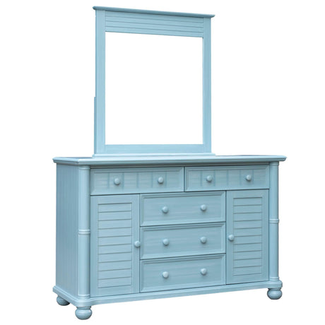 Sunset Trading Cool Breeze Dresser and Mirror | 5 Drawers 2 Cabinets | Beach Blue Wood | Fully Assembled CF-1730_34-0156 - Bedroom Depot USA