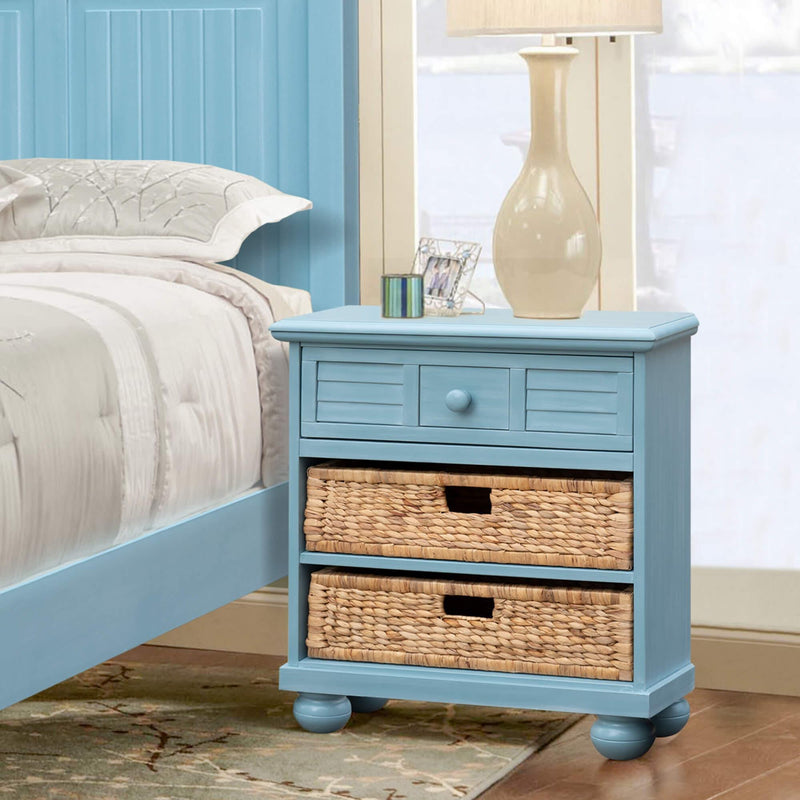 Sunset Trading Cool Breeze Nightstand | 2 Shelf Baskets Drawer | End Table | Beach Blue | Fully Assembled CF-1737-0156 - Bedroom Depot USA