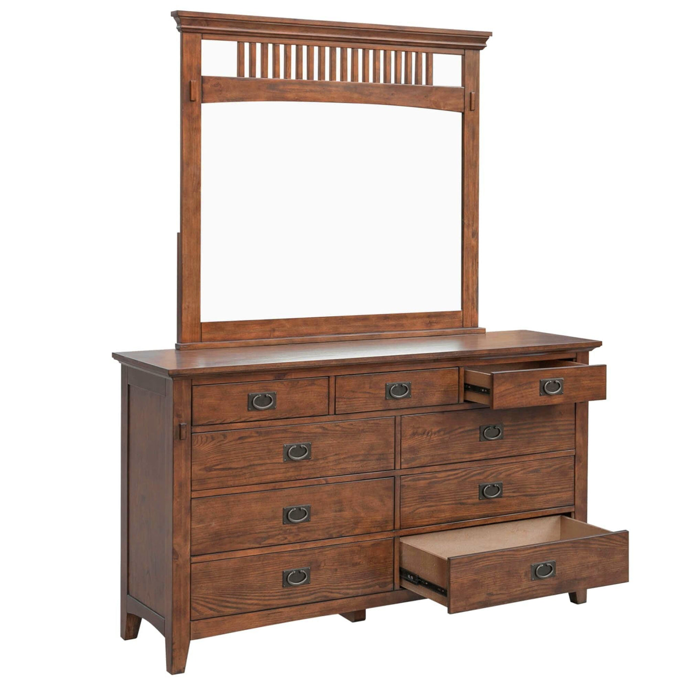 Sunset Trading Mission Bay 5 Piece Queen Bedroom Set | Amish Brown Solid Wood | Panel Bed Dresser Mirror Chest Nightstand CF-4901-0877-Q5P - Bedroom Depot USA