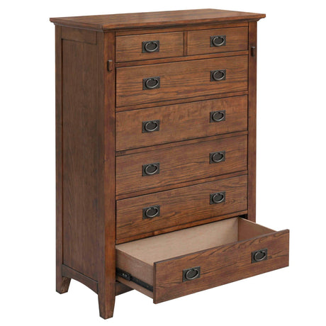 Sunset Trading Mission Bay 6 Drawer Bedroom Chest | Amish Brown Solid Wood | Fully Assembled Vertical Dresser CF-4941-0877 - Bedroom Depot USA