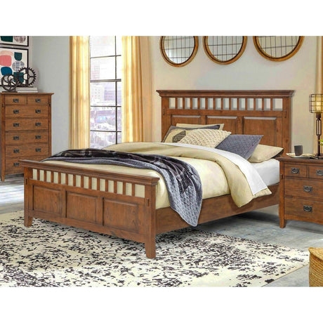 Sunset Trading Mission Bay Queen Bed | Amish Brown Solid Wood | Panel Headboard and Footboard CF-4901-0877-QB - Bedroom Depot USA