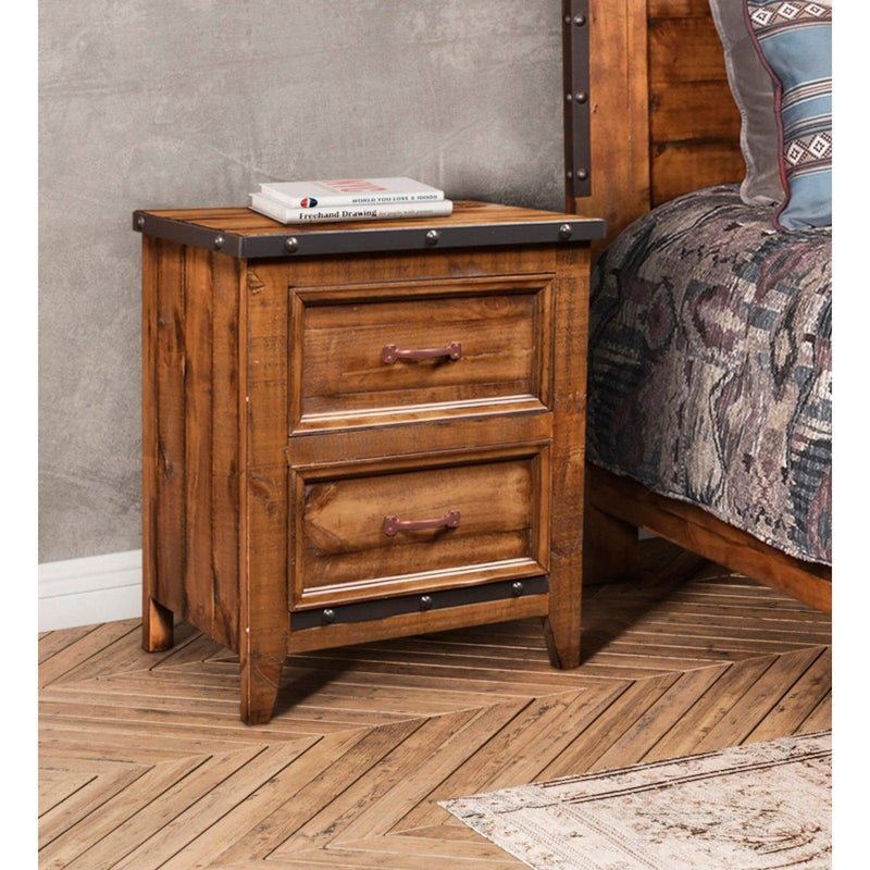 Sunset Trading Rustic City 2 Drawer Nightstand| Industrial Metal Accents HH-4365-350 - Bedroom Depot USA