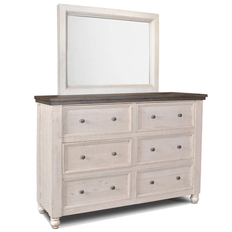 Sunset Trading Rustic French 6 Drawer Double Dresser and Mirror Set | Distressed White and Brown Solid Wood HH-4750-20-310 - Bedroom Depot USA