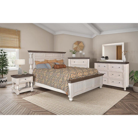 Sunset Trading Rustic French 6 Drawer Double Dresser and Mirror Set | Distressed White and Brown Solid Wood HH-4750-20-310 - Bedroom Depot USA