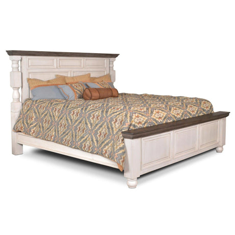 Sunset Trading Rustic French King Panel Bed | Distressed White and Brown Solid Wood HH-4750-KB - Bedroom Depot USA