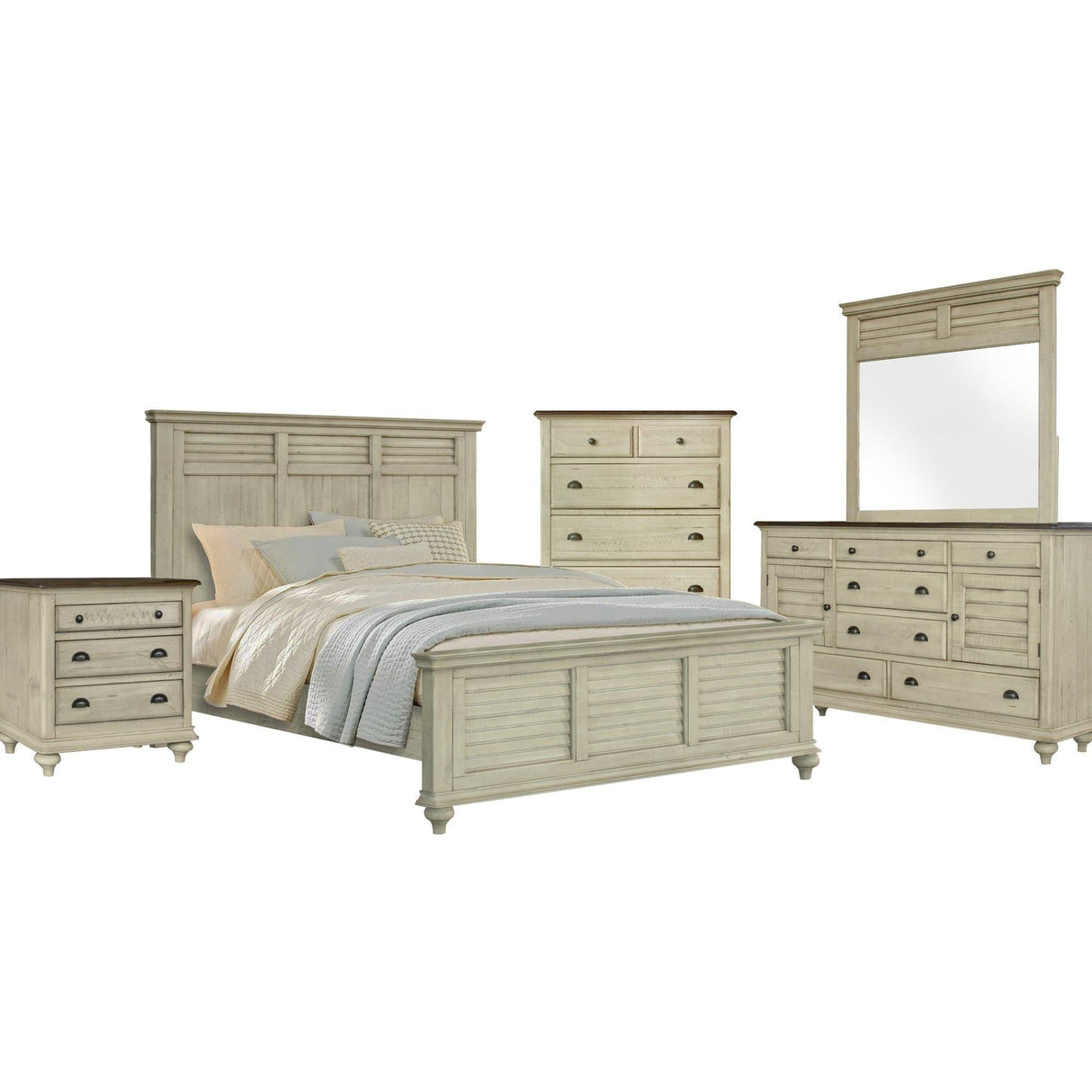 Sunset Trading Shades of Sand 5 Piece King Bedroom Set | Cream/Walnut Brown Solid Wood CF-2302-0489-K-5PC - Bedroom Depot USA