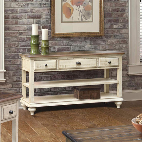 Sunset Trading Shades of Sand Console Sofa Table | Cream/Walnut Brown Solid Wood CF-2392-0490 - Bedroom Depot USA