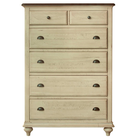 Sunset Trading Shades of Sand 6 Drawer Bedroom Chest | Cream/Walnut Brown Solid Wood CF-2341-0490 - Bedroom Depot USA