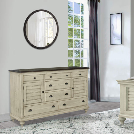 Sunset Trading Shades of Sand 7 Drawer Dresser | Cream/Walnut Brown Solid Wood CF-2330-0490 - Bedroom Depot USA