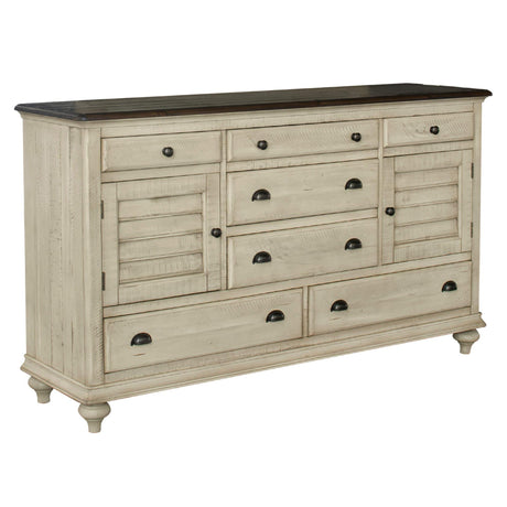 Sunset Trading Shades of Sand 7 Drawer Dresser | Cream/Walnut Brown Solid Wood CF-2330-0490 - Bedroom Depot USA