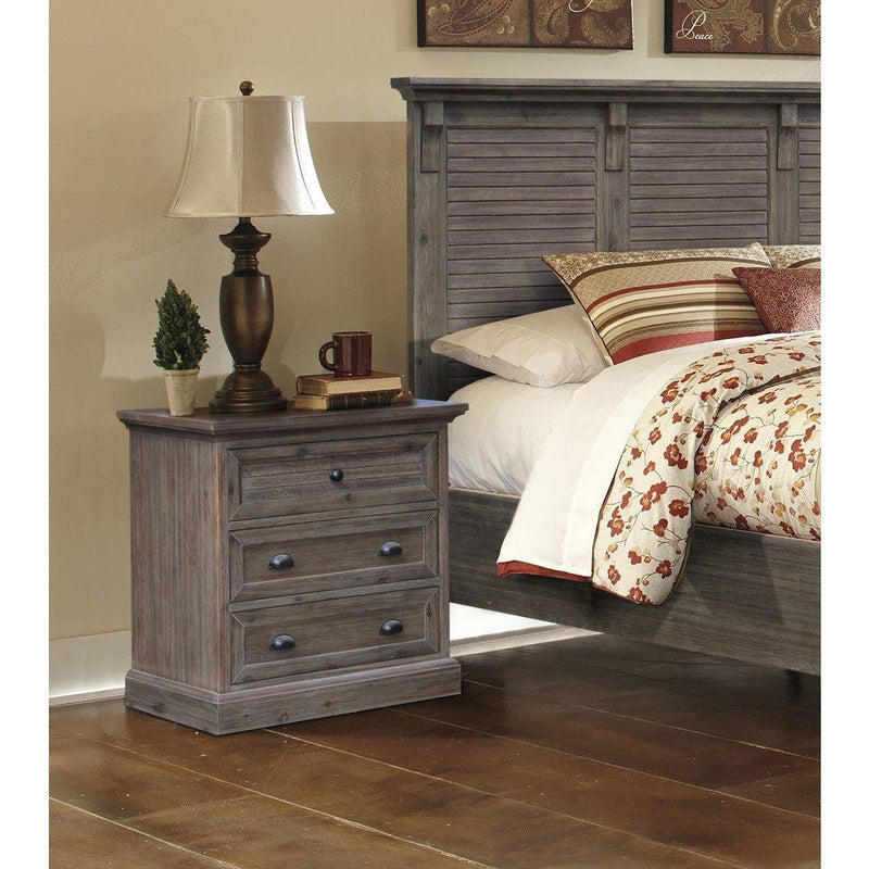 Sunset Trading Solstice Grey 3 Drawer Nightstand with USB Charging Station | Gray/Brown Acacia Wood | Fully Assembled CF-3036-0441 - Bedroom Depot USA