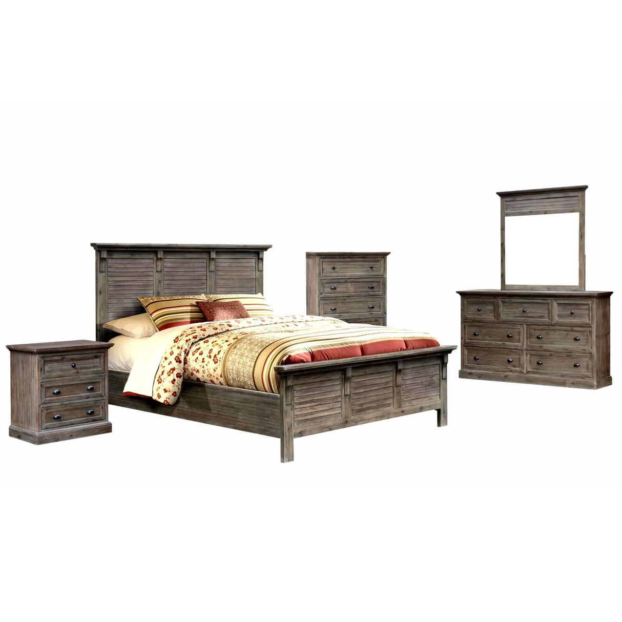Sunset Trading Solstice Grey 5 Piece King Bedroom Set | Gray/Brown Acacia Wood CF-3002-0441-K-5PC - Bedroom Depot USA