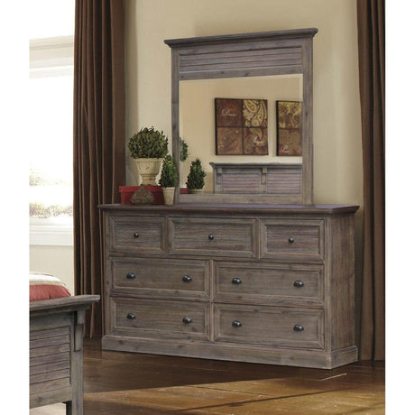 Sunset Trading Solstice Grey 7 Drawer Dresser with Shutter Mirror | Gray/Brown Acacia Wood | Fully Assembled Bedroom Horizontal Chest CF-3030_34-0441 - Bedroom Depot USA