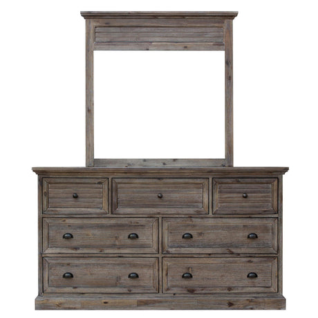 Sunset Trading Solstice Grey 7 Drawer Dresser with Shutter Mirror | Gray/Brown Acacia Wood | Fully Assembled Bedroom Horizontal Chest CF-3030_34-0441 - Bedroom Depot USA