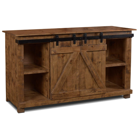 Sunset Trading Stowe Barn Door Console | Media Cabinet | TV Stand | Rustic Brown Solid Wood HH-2975-060 - Bedroom Depot USA