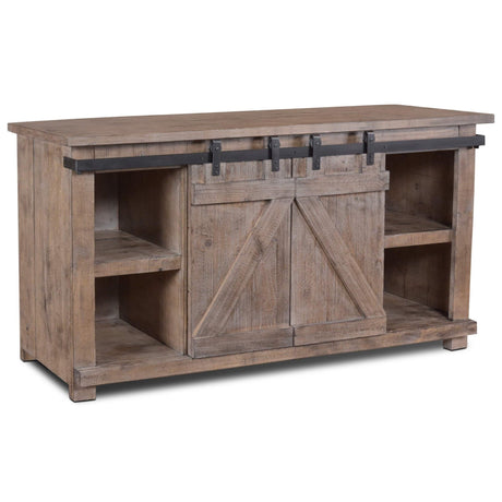 Sunset Trading Stowe Barn Door Console | Media Cabinet | TV Stand | Rustic Gray Solid Wood HH-2115-060 - Bedroom Depot USA