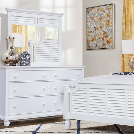 Sunset Trading White Shutter Wood 6 Drawer Double Dresser with Mirror CF-1130_34-0150 - Bedroom Depot USA