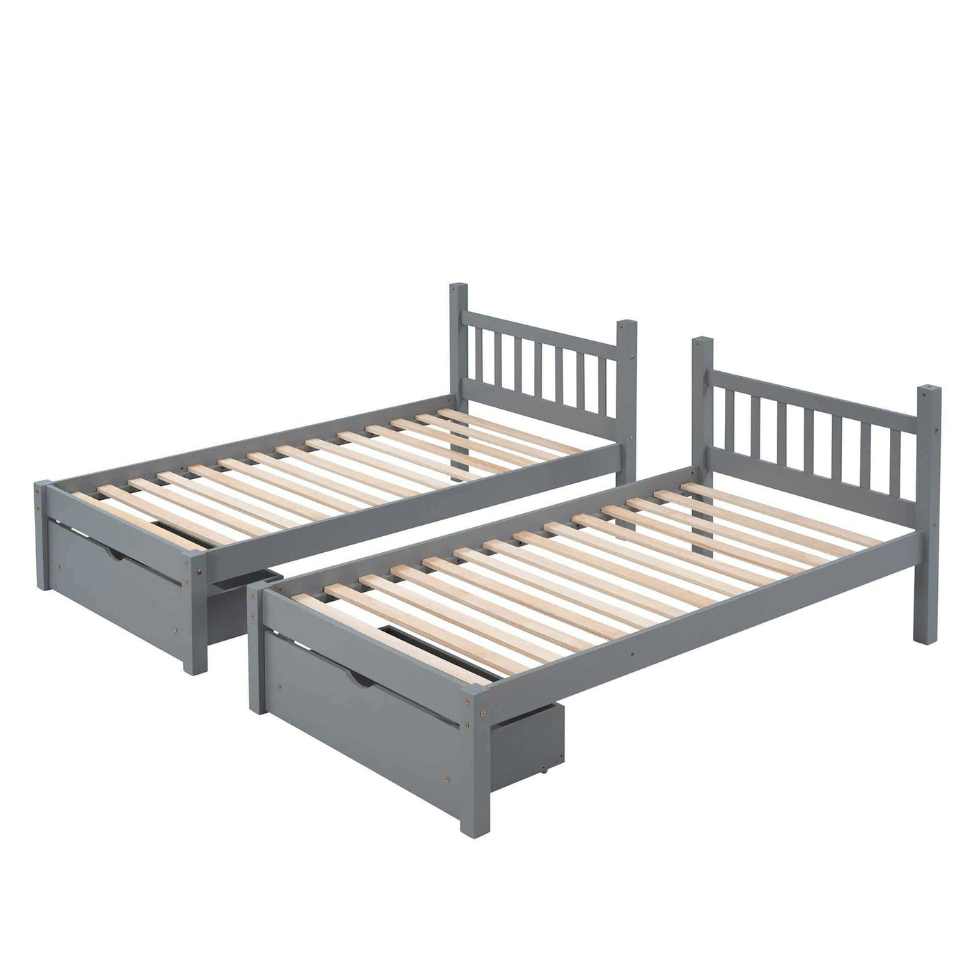 Triple Bunk Bed, Full Over Twin-Twin, Drawers & Nightstand, Gray