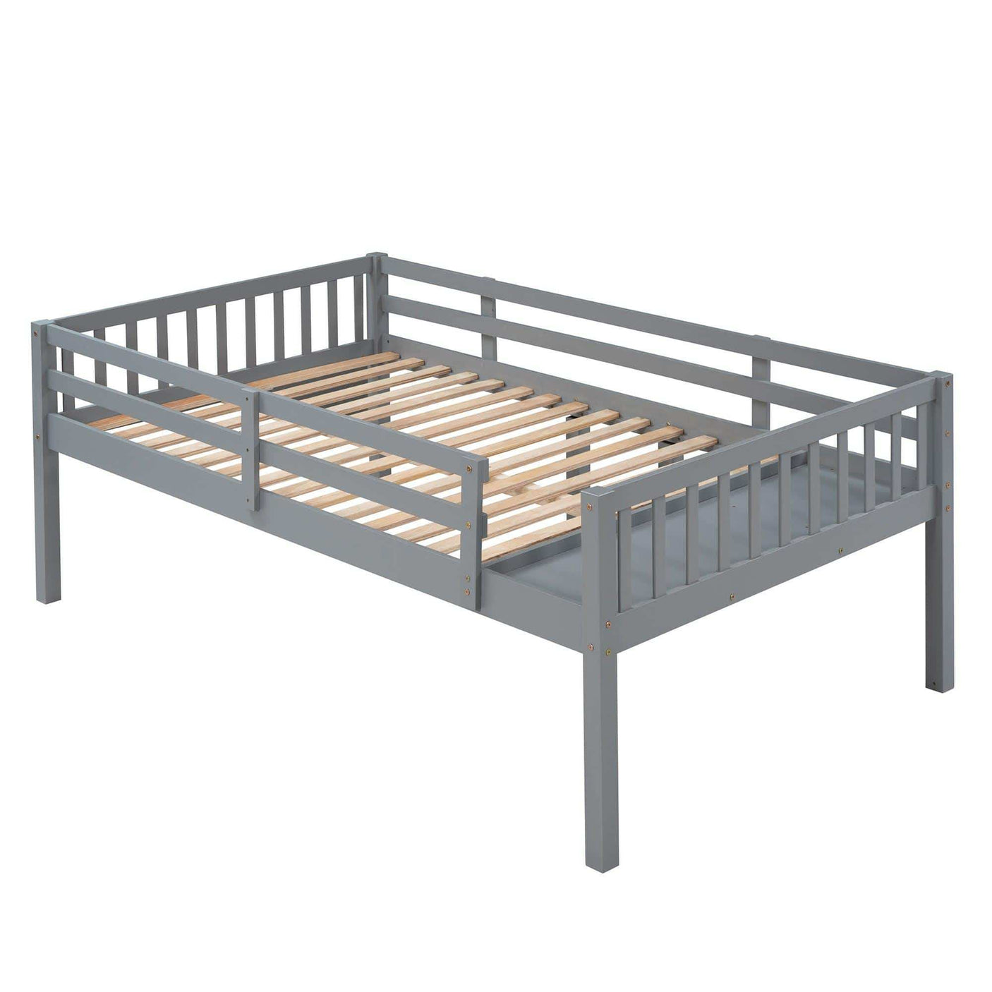 Triple Bunk Bed, Full Over Twin-Twin, Drawers & Nightstand, Gray