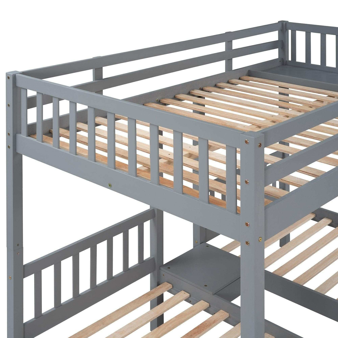 Triple Bunk Bed, Full Over Twin-Twin, Drawers & Nightstand, Gray
