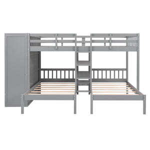 Triple Bunk Bed | Full Over Twin-Twin with Shelves | Wardrobe & Mirror, Gray