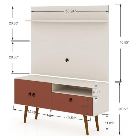 Manhattan Comfort Tribeca 53.94 Mid-Century Modern TV Stand and Panel with Media and Display Shelves - Bedroom Depot USA